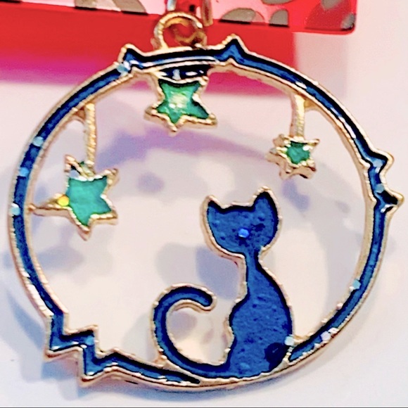 🪐🆕 Betsey Johnson Style - Night sky Cat Drop Earrings - Picture 3 of 4